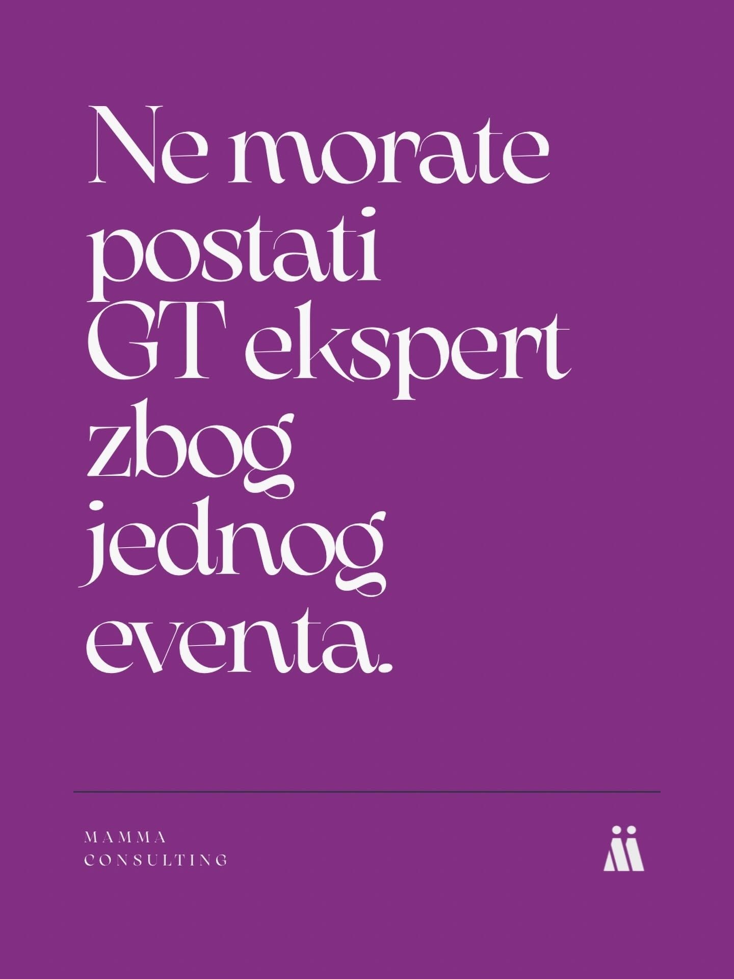 Mamma Consulting note card in purple, with the line set in Serbian in large serif type